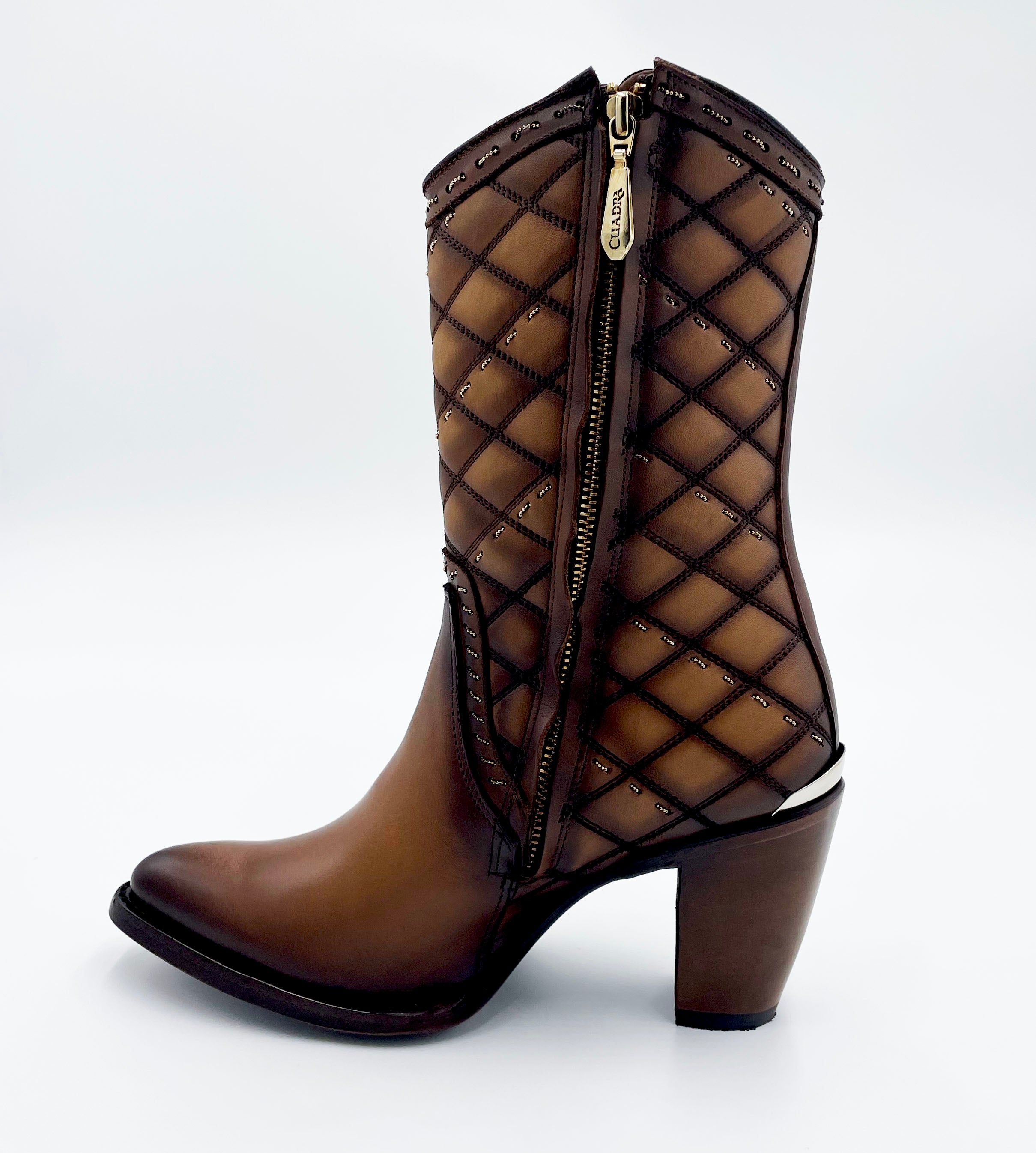 Cuadra Women's Brown Embroidery & Woven Round Toe Boot CU623 - Toledo Cafe