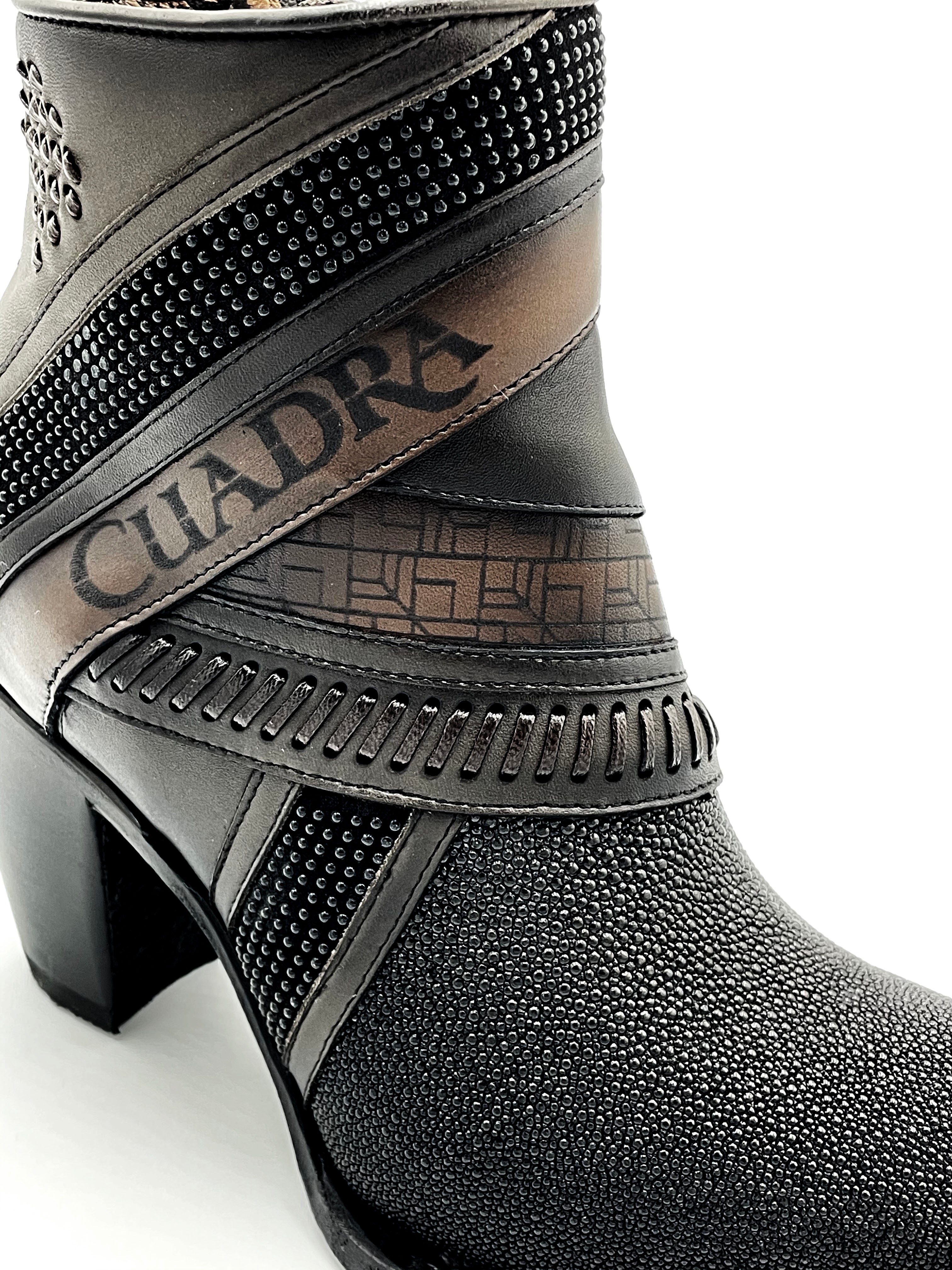 Cuadra Women's Black Stingray Laser & Woven Round Toe Ankle Boot CU618