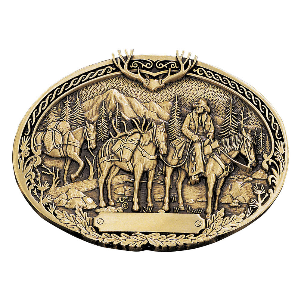 Montana Attitude Belt Buckle "Pack Horses and Rider Brass" 60789C