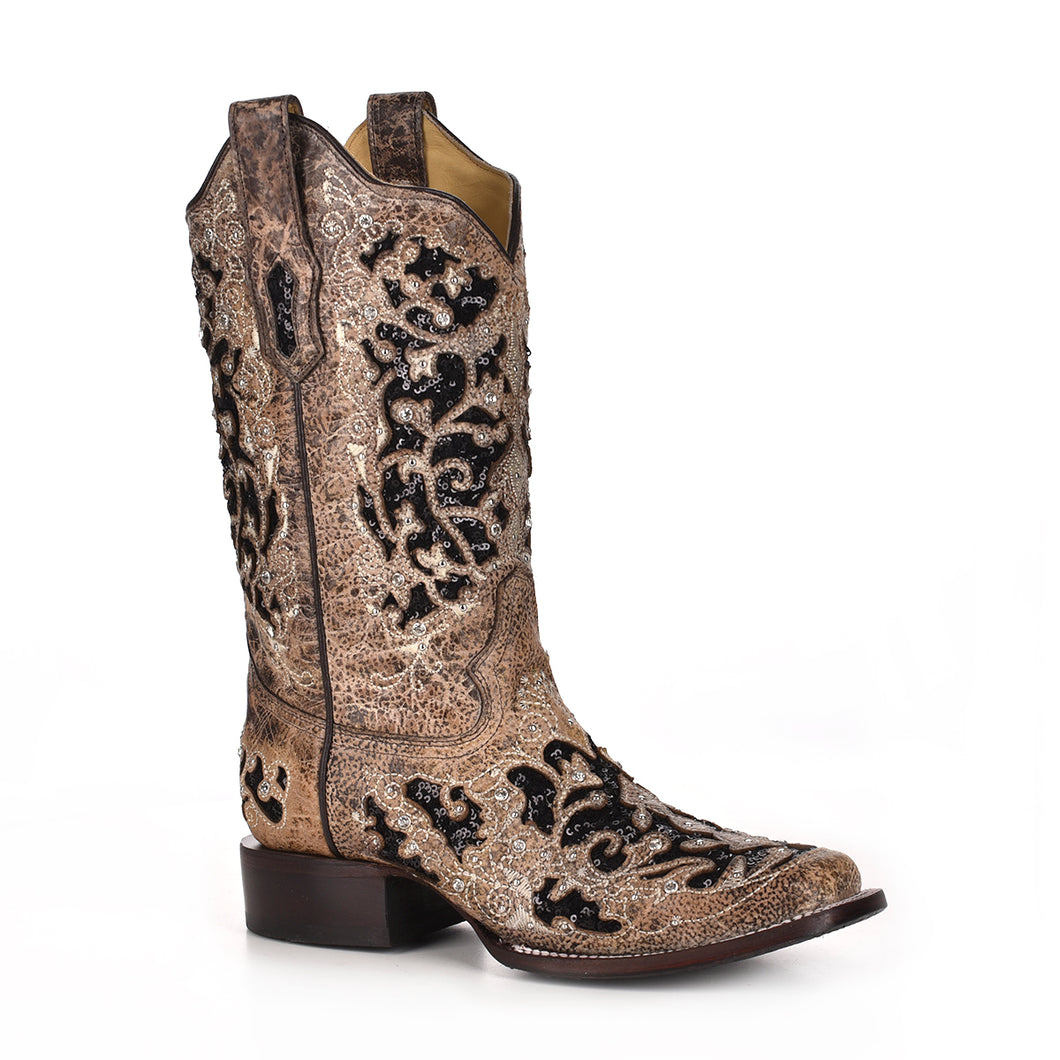 Women’s Corral Boots Square Toe A3648 Flower Embroidery
