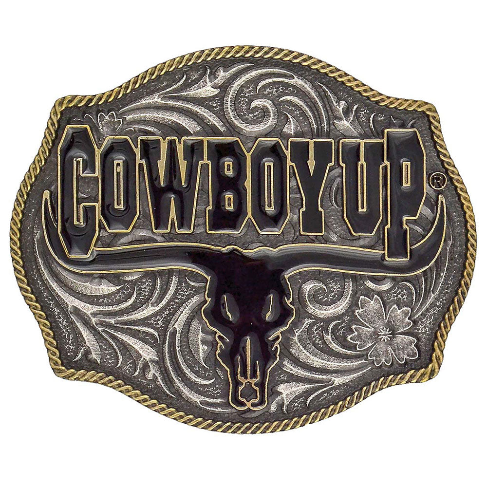 Montana Attitude Belt Buckle "Cowboy Up Skull" A354