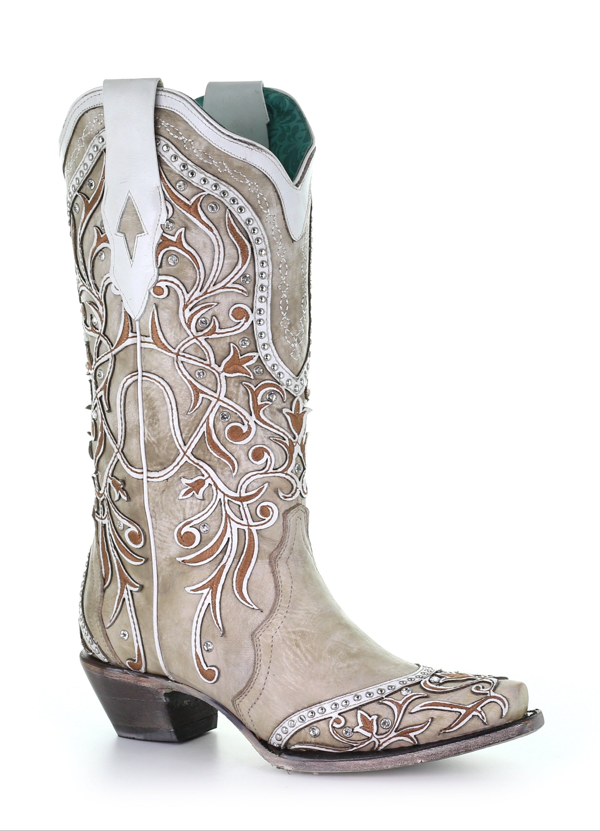 Corral Women's Boot Snip Toe A3837 White Inlay & Embroidery