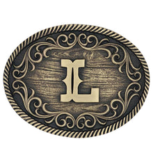 Load image into Gallery viewer, Montana Attitude Belt Buckle &quot;Filigree Initial L&quot; A915L
