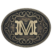 Load image into Gallery viewer, Montana Attitude Belt Buckle &quot;Filigree Initial M&quot; A915M

