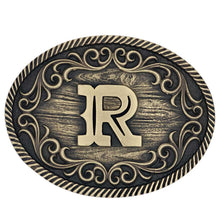 Load image into Gallery viewer, Montana Attitude Belt Buckle &quot;Filigree Initial R&quot; A915R
