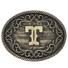 Load image into Gallery viewer, Montana Attitude Belt Buckle &quot;Filigree Initial T&quot; A915T
