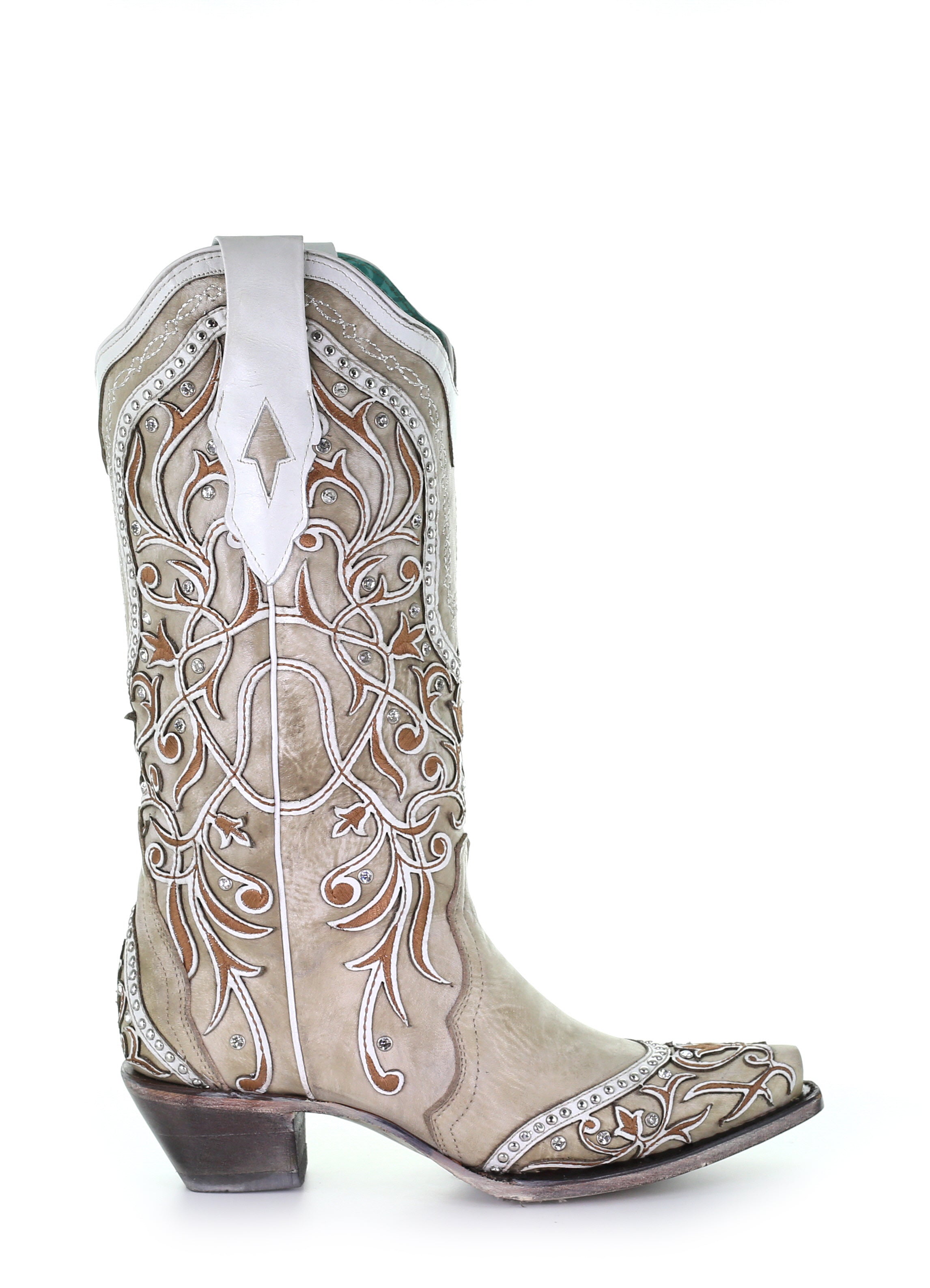 Corral Women's Boot Snip Toe A3837 White Inlay & Embroidery