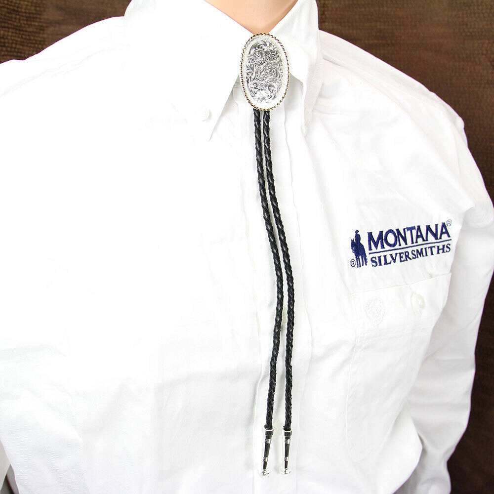 Montana Engraved Silver Bolo Tie BT39