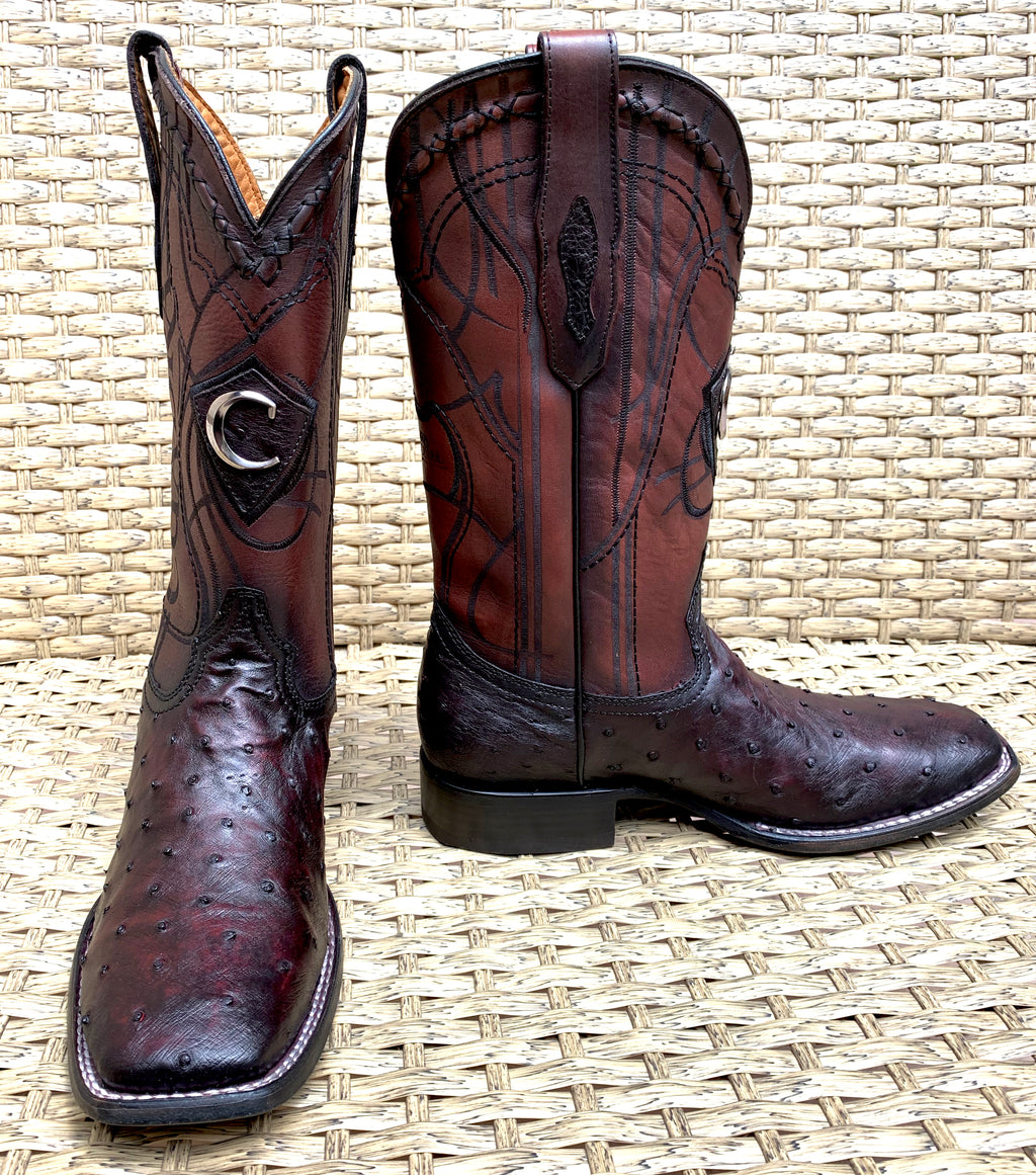 Cuadra Men's Ostrich Square Toe 3Z1OA1 Black Cherry