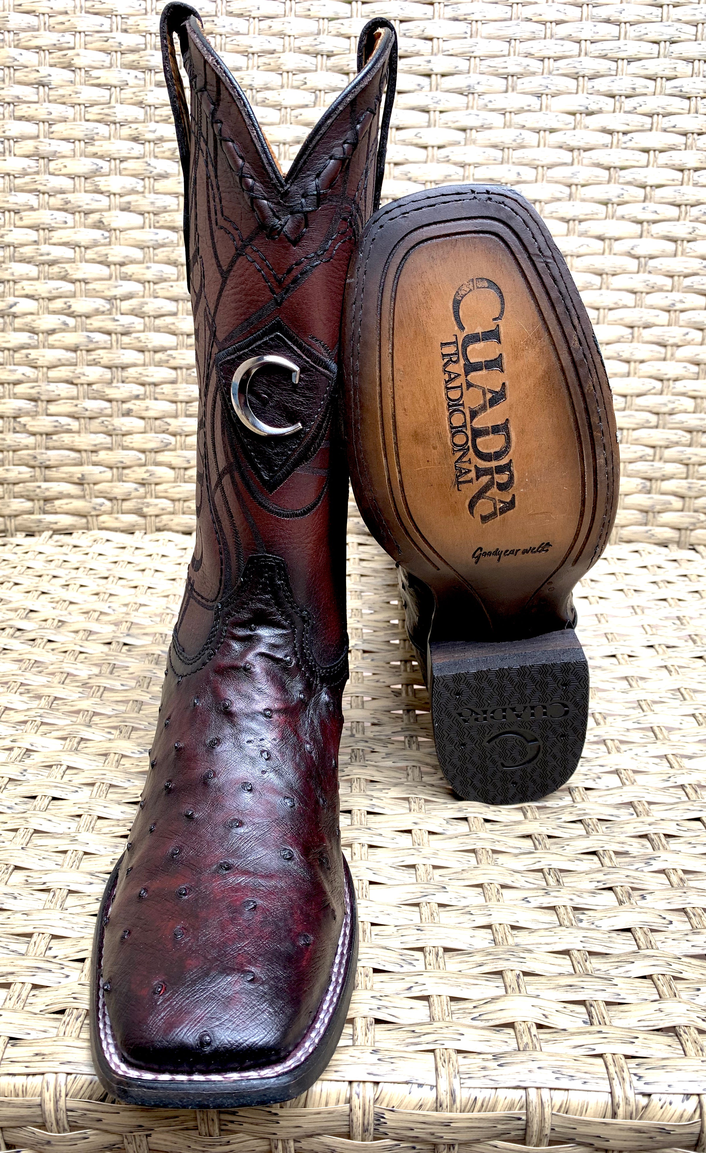 Cuadra Men's Ostrich Square Toe 3Z1OA1 - Black Cherry