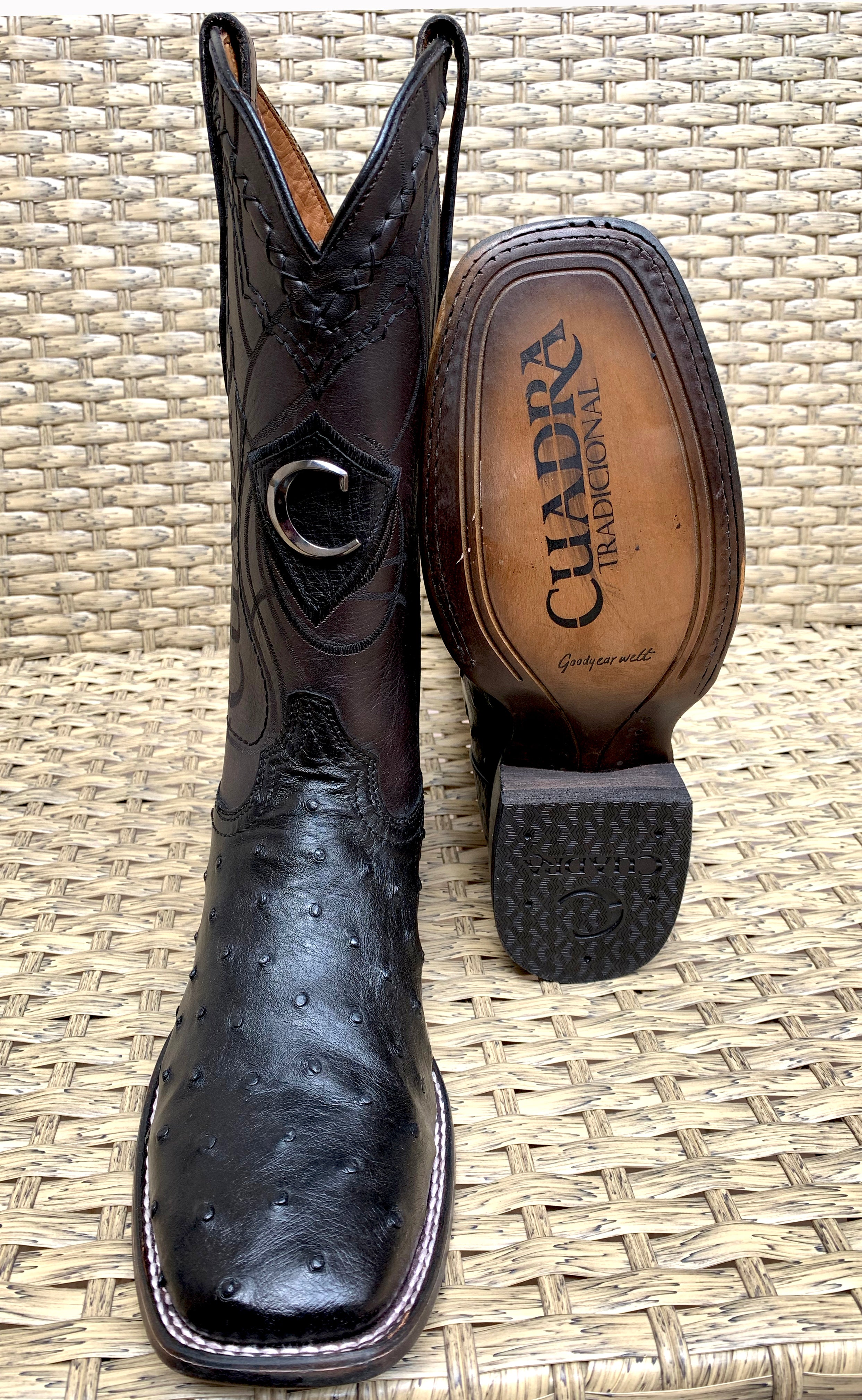 Cuadra Men's Ostrich Square Toe CU662 - Black