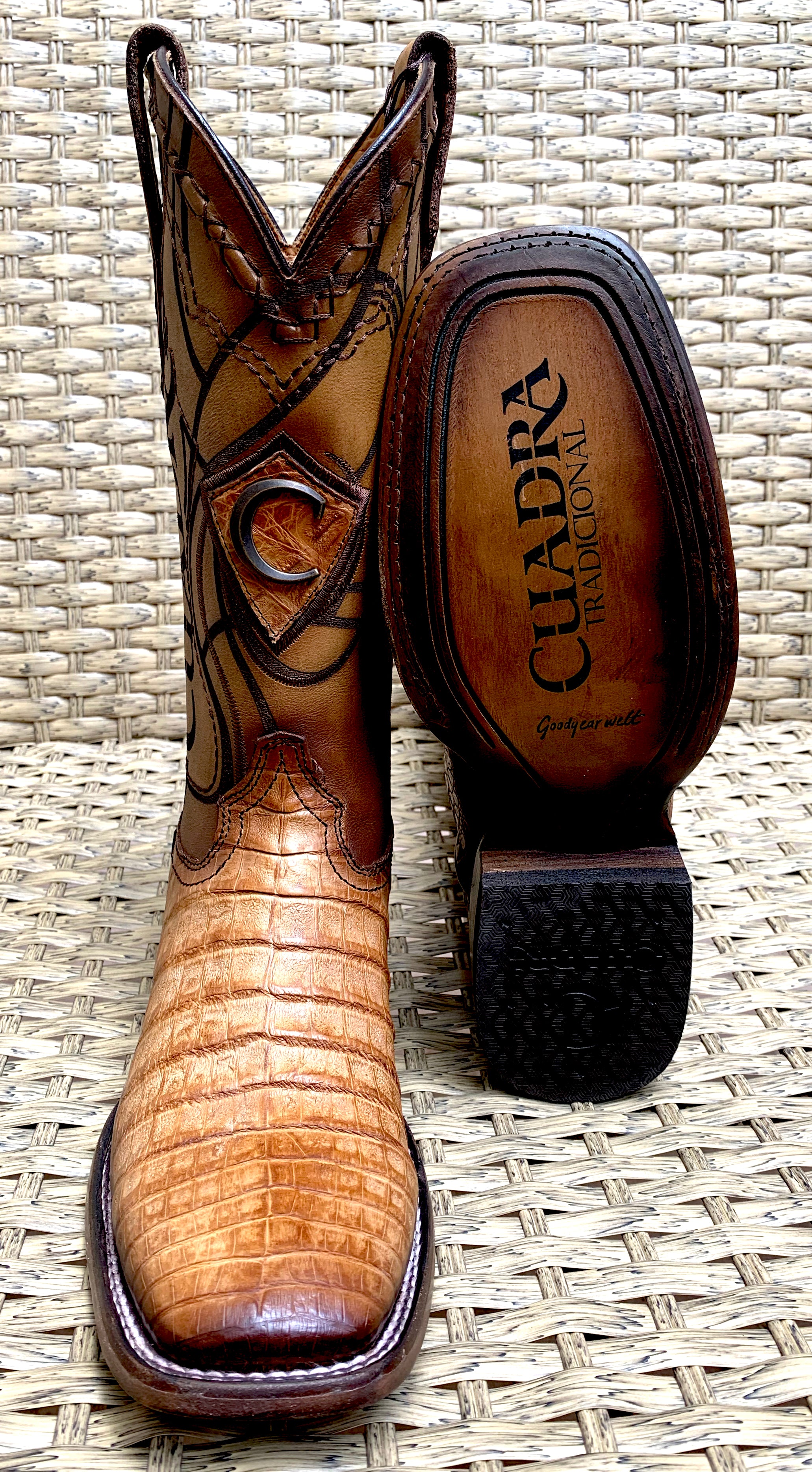 Cuadra Men’s Fuscus Caiman Belly Square Toe 3Z1OFY - Toaster Almendra