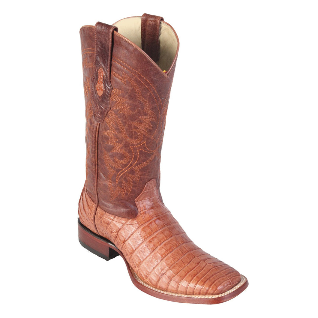 Los Altos Boots H82 Wide Square Toe Caiman Belly - Cognac