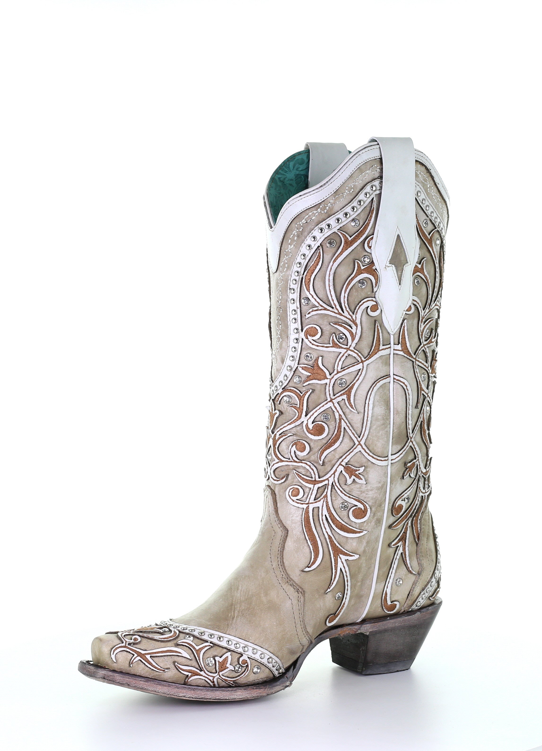 Corral Women's Boot Snip Toe A3837 White Inlay & Embroidery