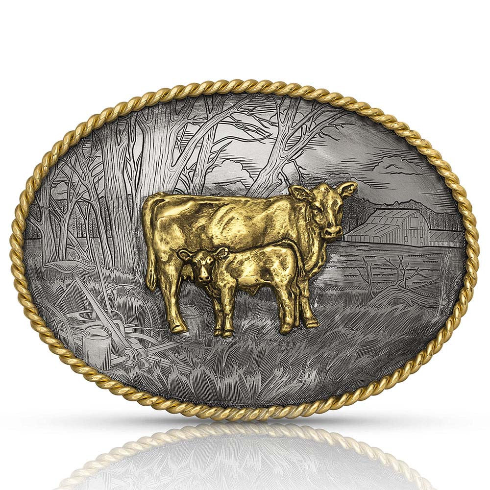 Montana Belt Buckle "Pastoral Scene with Cow & Calf" G1258