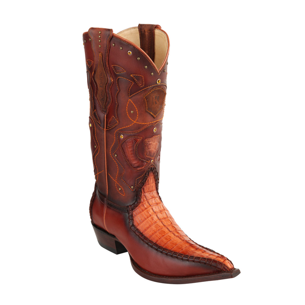 King Exotic H95 3x Toe Caiman Tail Stitched - Cognac