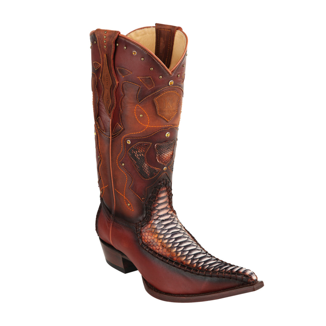 King Exotic H95 3x Toe Python Stitched - Rustic Cognac
