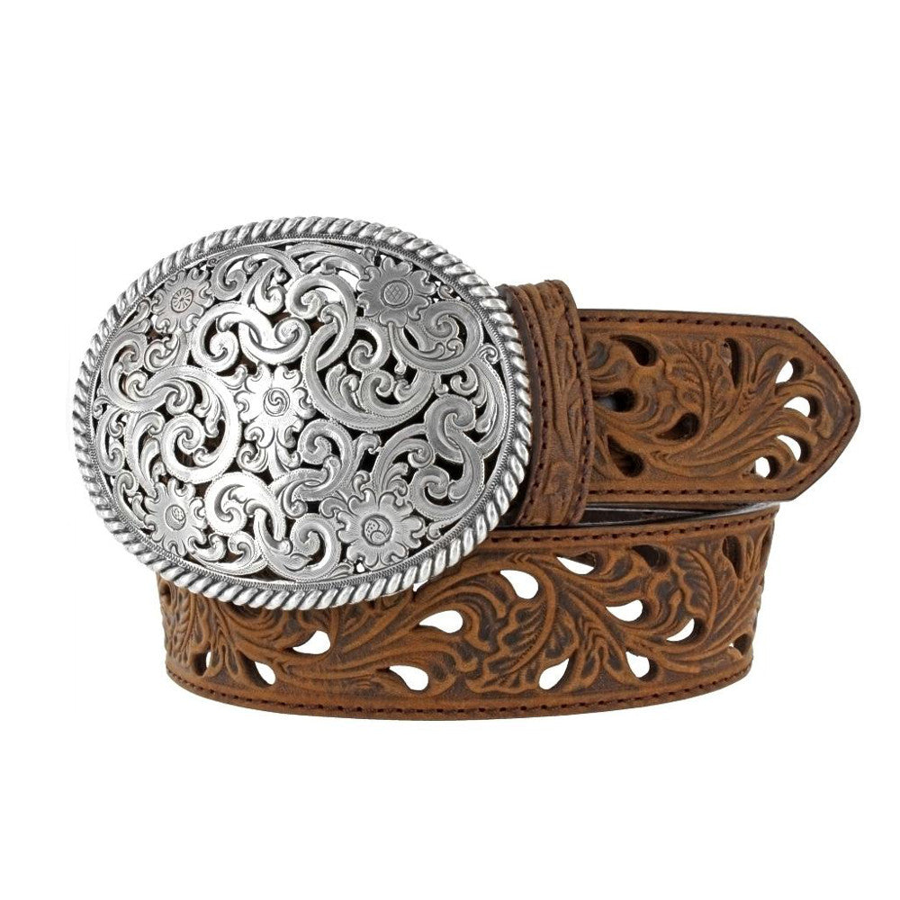 Tony Lama C50029 "Pierced Filigree Trophy" Women's Belt - Aged Bark