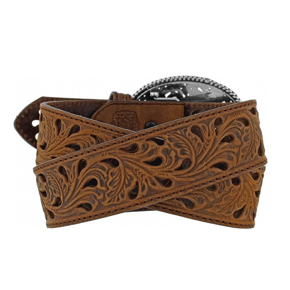 Tony Lama C50029 "Pierced Filigree Trophy" Women's Belt - Aged Bark